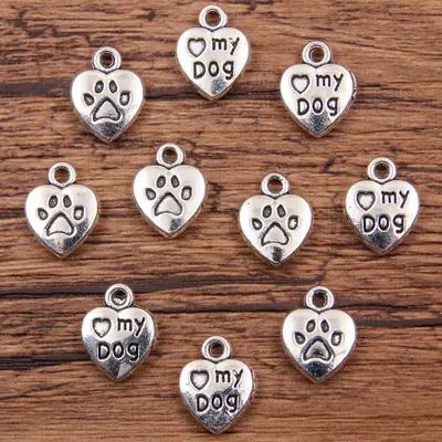 Antique Silver Heart Pendant Charms, Geometric Letters, Angel Wings and Flowers - 7