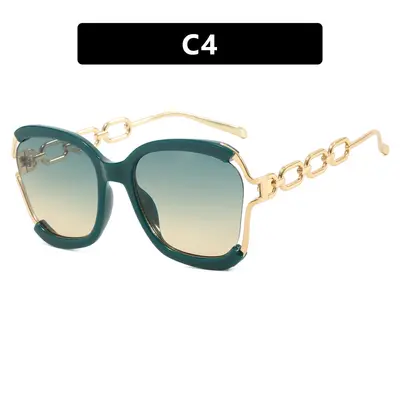 Large Square Frame Chain Women's Sunglasses with UV Protection - 9