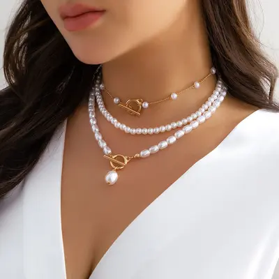 Grenzüberschreitender Schmuck aus Europa und Amerika, modische lange Perlenketten-Stacking-Halskette, Retro-Stil personalisierte Perlenunkraut-Spange Halskette - 11