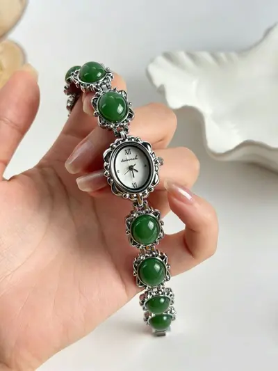 Vintage taşlı kadın kol saati, kuvars, kaplan gözü taşı bileklik - 10