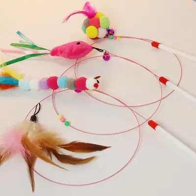 Wire Cat Teaser Wand with Replacement Feather Head, Self-Play Pet Toy - 4