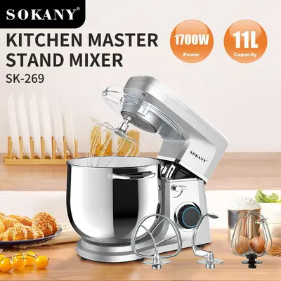 Paslanmaz Çelik 11L Hamur Yoğurma Makinesi, Stand Mikser, 269sokany