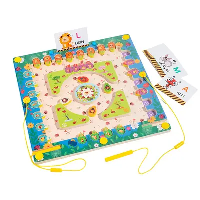 Children's wooden color sorting maze toy