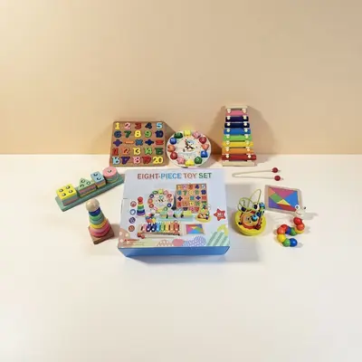 Früherziehungs-Lernspielzeug für Kinder, hölzernes Baby-Perlenspielzeug mit achttonigem Klavierspieler-Uhr, Kinder-Klavierset, Holzspielzeug - 7