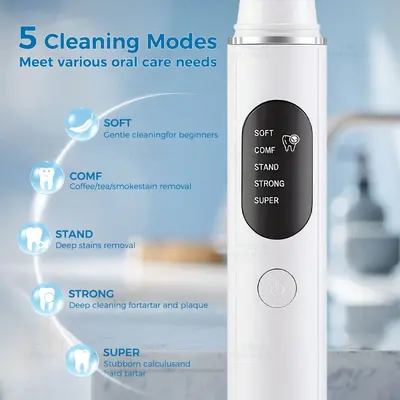 5 seviye ultrasonik diş temizleyici, mor ışıklı