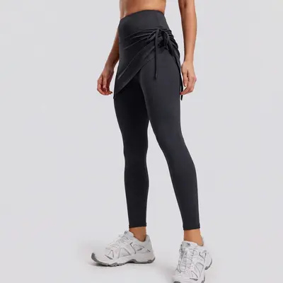 Juyitang New Drawstring Pleated Yoga Skirt Pants for Women, Fake Two-Piece Slimming Anti-Awkward Sports Fitness Long Pants - 10