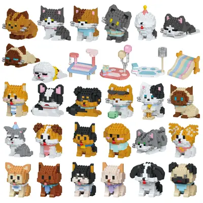[Toptan Teslimat] Kedi ve Köpek Karikatür Bebek Yapı Taşları Lego ile Uyumlu Çocuk Eğitici Montaj Süsler Hediyeler