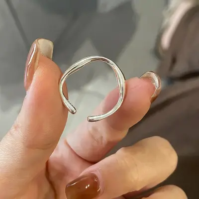 韩国925纯银素圈戒指女不撞款百搭尾戒ins设计高级感时髦开口戒指 - 8