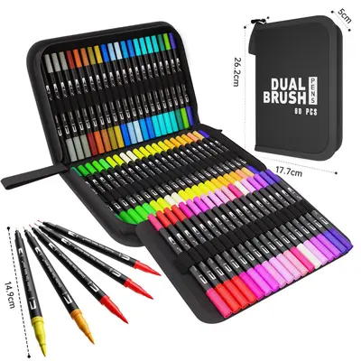 168-Color Dual-Head DIY Hand-Drawn Painting Doodle Pen Multi-Size Set with CD Bag Portable Canvas Bag Easy-to-Clean Watercolor Markers - 7