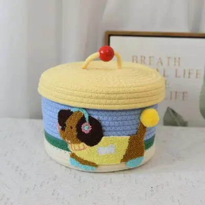 Cute Desktop Storage Box, Woven Cotton Thread Basket - 8