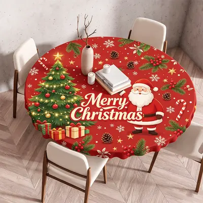Çapraz Sınır Noel Süt İpek Elastik Tam Kapalı Yuvarlak Masa Örtüsü Ev Açık Hava Kişisel Tatil Yemek Masası Kapağı Masa Örtüsü Toptan - 7