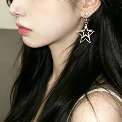 Double-layer star earrings, ear clips, minimalist design