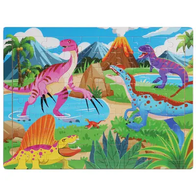 Ahşap 80 Parça Puzzle, Karikatür Dinozor ve Hayvanlar - 9