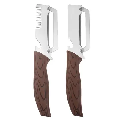 Holzmaserung Schälmesser Drei-in-Eins Zwiebelschneider Multifunktions-Gemüseschäler Obst-Schälmesser Edelstahl-Schälmesser