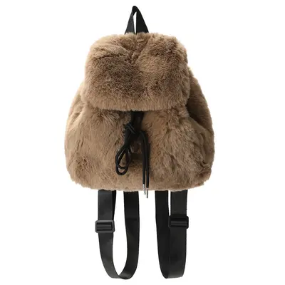 Women's Winter Plush Backpack with Colour-Block Cute Design - 5