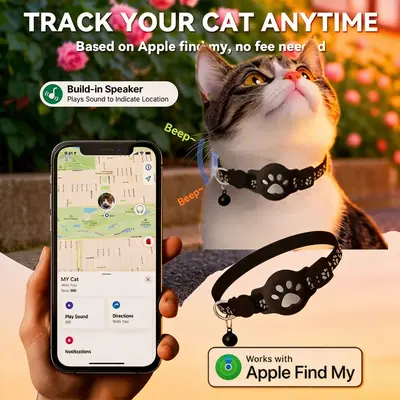 Kedi GPS konum bulucu tasma, iOS uyumlu, su geçirmez, Apple Find My