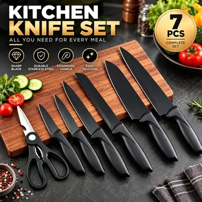 8 parçalı mutfak bıçak seti, paslanmaz çelik, bıçak standıyla