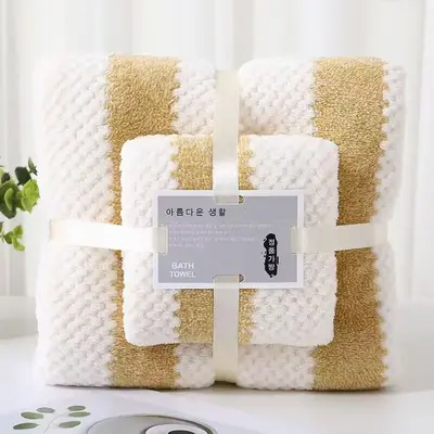 Banyo havlusu seti, mercan kadife, çizgili, emici - 11