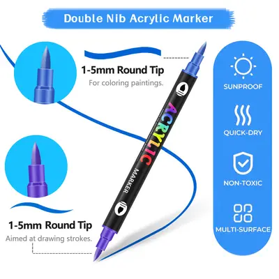 72-Color Dual-Tip Acrylic Marker Pen Set for Kids