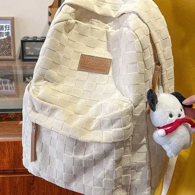 Large Capacity Plaid Schoolbag Backpack for High School and College Students - 5