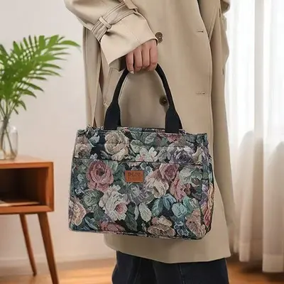 Retro-Handtasche mit Blumenmuster, großes Fassungsvermögen - 4