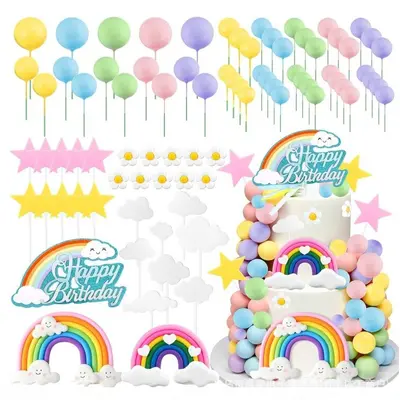Rainbow Cake Decoration Balls, Star and Cloud Foam Balls, Birthday Party Decor - 4
