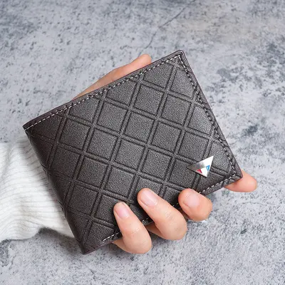 Men's short wallet, plaid pattern, slim soft leather, multi-card slots - 5