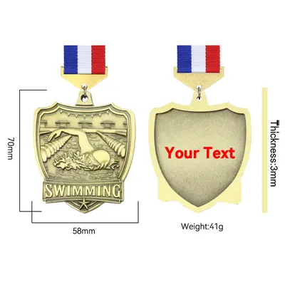 Schwimmwettkampf-Ehrenmedaille 123, Zinklegierung, antik vergoldet mit Band