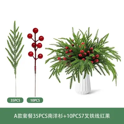 Christmas Pine Needle Decoration Set with Red Berries and Artificial Aquatic Plants - 7