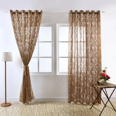Hollow-Cut Leaf Pattern Ready-Made Curtain for Living Room and Bedroom - 8