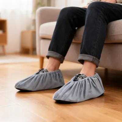 Washable Flannel Shoe Covers, Reusable with Non-Slip Sole - 12