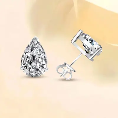 S925 Sterling Silver Moissanite Stud Earrings, Drop and Pear Shape