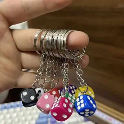 2CM Resin Dice Keychain, Solid and Colored