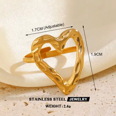 European and American popular stainless steel love open ring women's stylish hip-hop line cross heart-shaped titanium steel ring wholesale