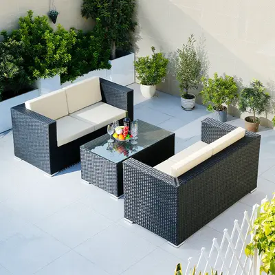 Rattan Garden Sofa Set with Table and Chairs, Outdoor Lounge