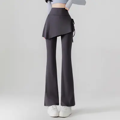 Faux Two-Piece Flared Shark Pants for Women, Yoga Leggings - 8