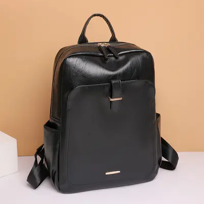 Women's Backpack, Soft PU Leather, Solid Color, Large Capacity - 3