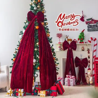 Bow Knot Christmas Hanging Ornament with Fabric Tail - 7