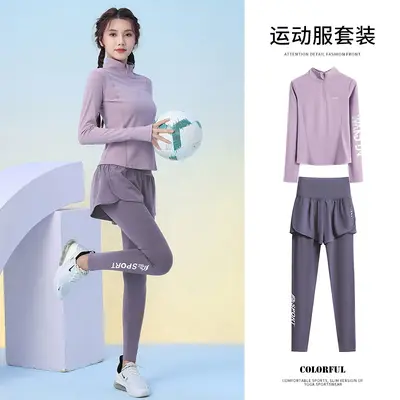 Fake Two-Piece Women's Yoga Top, Half-Zip Long Sleeve, Slim Fit