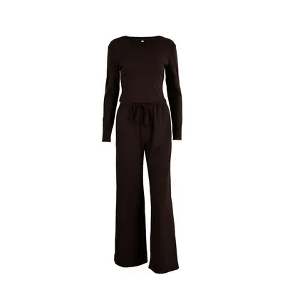 Schlafanzug-Set aus Strick-Samt mit Rippen, langarm und lange Hose