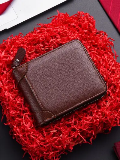 Erkek Minimalist Kısa Cüzdan, Fermuarlı Bozuk Para Bölmeli ve Çok Kartlıklı - 7
