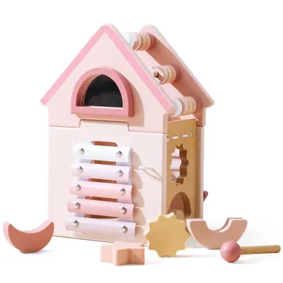 Children's educational shape stacking toys, toddler cognitive music station, wooden animal playhouse building blocks, Montessori toys