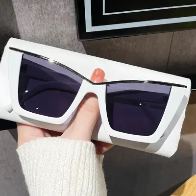 Gold-Accent Cat-Eye Sunglasses, UV400 Protection, Minimalist - 7