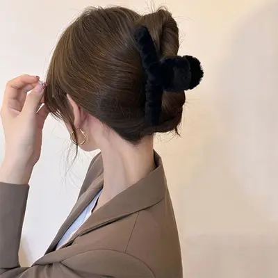 Plush Claw Clip Large Winter Hair Clip for Women Back of Head Shark Clip High Volume Hair Clip Hair Accessory - 8