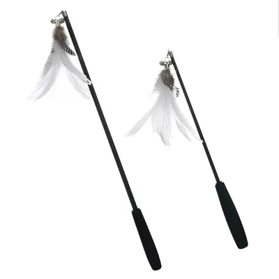Retractable Cat Teaser Wand with Feather Replacement Heads and Bell, for Kittens - 6