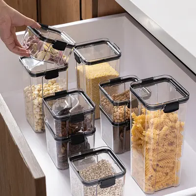 Kitchen snap jar home food storage container transparent medicine plastic lid box spice storage container