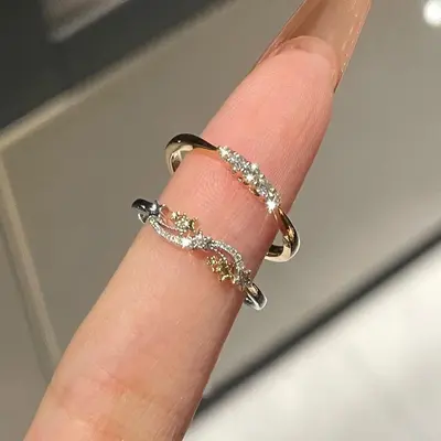 Silver Luxury Diamond Stackable Open Ring Women - 2