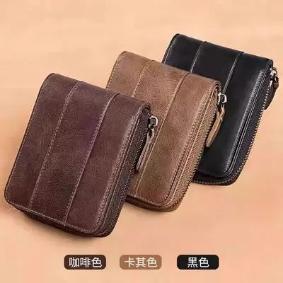 Men's Short Wallet with Zipper and Driver's License Slot, Leather Look - 3