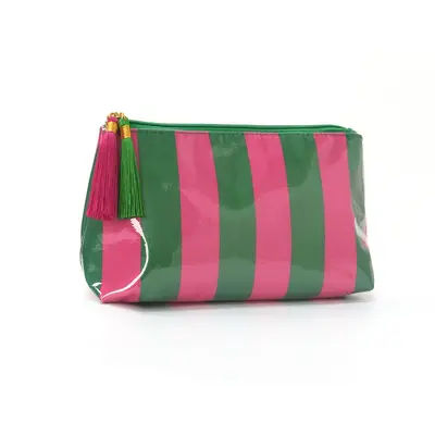 PVC Striped Cosmetic Bag with Tassel Zipper, Waterproof, Small