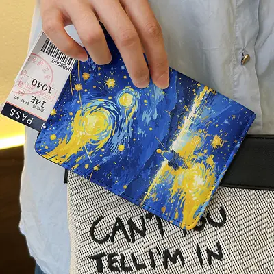 Van Gogh Yıldızlı Gökyüzü PU deri pasaport tutucu - 6